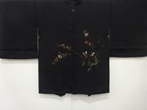 漆　枝花模様織り出し　一つ紋　絵羽織